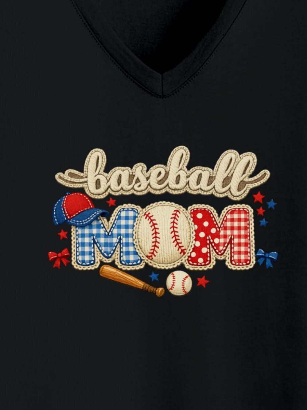 Baseball Mom Patriotic Women’s V-Neck Shirt | Gildan Softstyle Baseball Tee